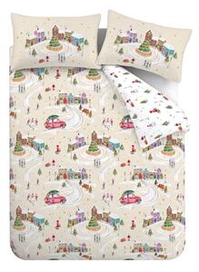 Set copripiumino e federa bianco e beige per letto matrimoniale e per letto esteso 230x220 cm Christmas Town – Catherine Lansfield