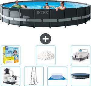 Piscina Intex Round Ultra XTR Frame - 610 x 122 cm - inclusa pompa - scaletta - telo di fondo - confezione di manutenzione della copertura - sfere filtranti - aspirapolvere