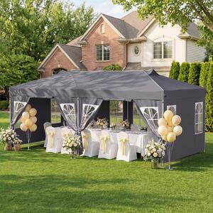 Costway Gazebo da esterno pieghevole 3 x 6 m con pareti rimovibili striscie riflettenti sacchi di sabbia, Tendone pop up regolabile in altezza Grigio
