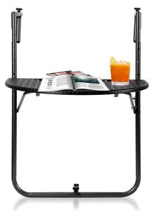 Tavolino Da Ringhiera En.casa Ribaltabile In Legno Di Pino E Metallo, Piano Regolabile In Altezza 60x40x58 Cm, Per Balcone E Terrazza, Multicolore
