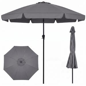 Costway 286 cm Ombrellone da giardino con elegante bordo arricciato 8 stecche, Ombrellone da spiaggia angolo regolabile Grigio