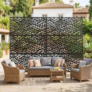 Costway Recinzione da giardino in metallo con 3 pannelli e supporto, Recinzione decorativa indipendente per soggiorno cortile e piscina