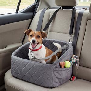 Costway Trasportino auto per cani con cuscino corde di fissaggio tasche, Seggiolino per cani di piccole e medie taglie Grigio