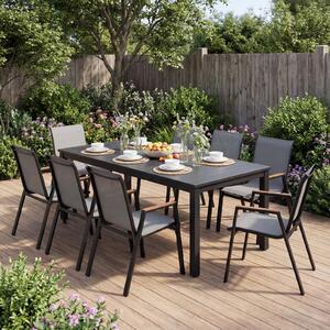 Costway Set di 6 sedie da giardino impilabili in tessuto traspirante e acciaio, Poltrone ergonomiche con braccioli portata 180 kg Grigio