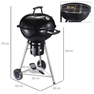 Outsunny Barbecue in Ghisa con 2 Ruote e 2 Griglie | Coperchio con Termometro, Valvola e Ripiano Inferiore | 50x63x94cm