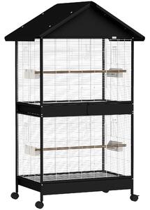 AllMyPets Gabbia per Uccelli Grande con Ruote Vassoio Estraibile Posatoi Tetto Pappagalli Canarini colore Nero