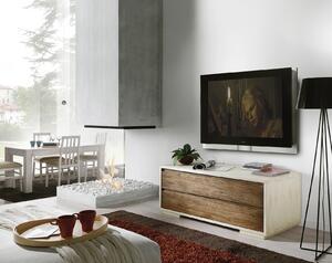 Porta tv in legno massello shabby laccato 2 cassetti 130x54 55