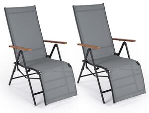 Costway 2 Sedia da giardino reclinabile con schienale regolabile a 6 posizioni e tessuto traspirante, Lettino prendisole pieghevole portata 150 kg Grigio