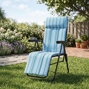 Costway Sedia a sdraio reclinabile da giardino con cuscino morbido e braccioli curvi, Lettino prendisole pieghevole e portatile regolabile in 6 posizioni