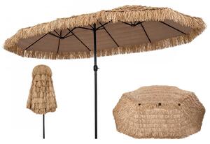 Costway Ombrellone di paglia con 12 stecche palo in metallo e manovella, Ombrellone da giardino 450 x 270 cm Marrone