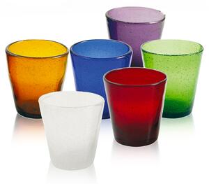 Cancun Set 6 bicchieri acqua in pasta di vetro soffiato colorato 330 ml, rievoca attraverso la forma capiente e la forza del materiale le atmosfere latine