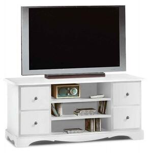 Porta tv 4 cassetti in legno shabby bianco 117x49x53 (1536)