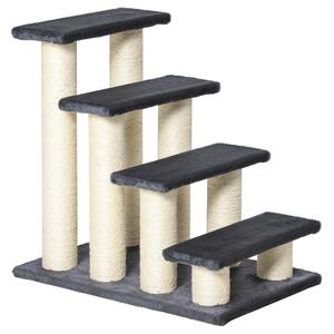 AllMyPets Scaletta per Cani e Gatti a 4 Gradini con Rivestimento in Peluche e Pali Graffiatoio in Sisal colore Grigio