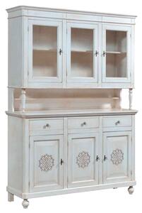 Cristalliera 3 ante legno massello bianco invecchiato 150x43x218