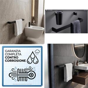 Porta Salviette Materiale Ottone e ZAMA CM 45 LAPIANA dimensioni 45x7xh3,5 cm finitura verniciato nero opaco fissaggio a muro con viti e stop Made In Italy