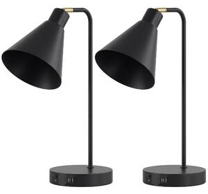 DecHome Set 2 Lampade da Tavolo Moderne in Acciaio con Porte USB Attacco E27 colore Nero