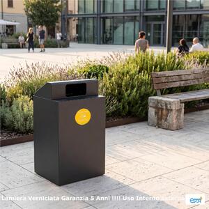 Pattumiera, Mobiletto per raccolta differenziata in acciaio 1 scomparti da 100L Dimensioni 48x48xh 96 cm 1 scomparti da 100 litri totali, 4 Etichette colore Antracite