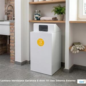 Pattumiera, Mobiletto per raccolta differenziata in acciaio 1 scomparti da 100L Dimensioni 48x48xh 96 cm 1 scomparti da 100 litri totali, 4 Etichette colore Bianco