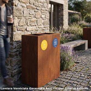 Pattumiera, Mobiletto per raccolta differenziata in acciaio 2 scomparti da 120L Dimensioni 30x60xh 80 cm 2 scomparti da 120 litri totali, 4 Etichette colore Corten