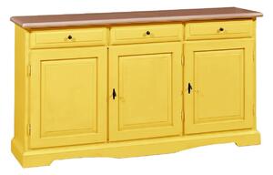 Madia credenza in legno laccato pennellato gialla l.156 p.42 h.85