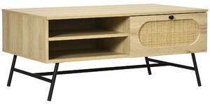 HOMCOM Tavolino da salotto con Cassetto e Gambe in Metallo Stile Boho, 100x59.5x44.3cm, Naturale|Aosom