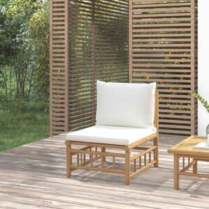 Divano Centrale da Giardino con Cuscini Bianco Crema in Bambù