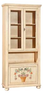 Vetrina in legno shabby avorio pennellato/decori 89x38x198