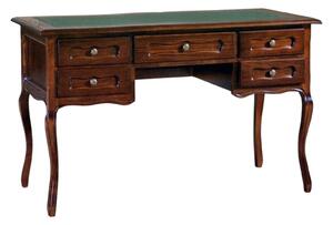 Scrivania 5 cassetti in legno tinta noce piano in pelle l.130 p.60 h.79