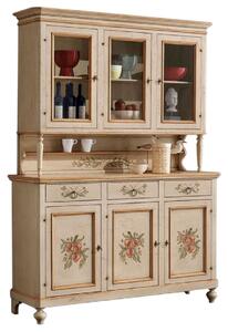 Cristalliera provenzale in legno shabby avorio ocra 3 porte 160x50x221 (1460+1461)