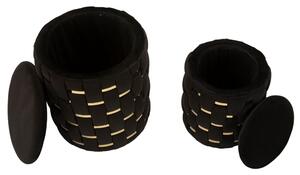 Puff rotondo SET 2 PEZZI Contenitore Shanty Oro in MDF e tessuto imbottito dimensioni � 27,5X36-18,5X27 cm peso 5 kg, rivestimento in tessuto imbottito nero -oro