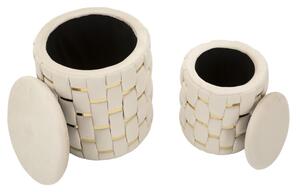 Puff rotondo SET 2 PEZZI Contenitore Shanty Crema in MDF e tessuto imbottito dimensioni � 27,5X36-18,5X27 cm peso 5 kg, rivestimento in tessuto imbottito crema -oro