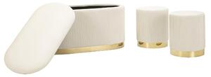 Panca e due sgabelli SET 3 PEZZI Contenitore SHOPY Crema e tessuto imbottito dimensioni 80x37x42-29x35cm peso 5 kg, rivestimento in tessuto imbottito crema -oro