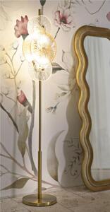 Lampada da terra TOTEM in metallo argentato e vetro OSAKA diametro 30xh 164 cm paralume in tessuto grigio