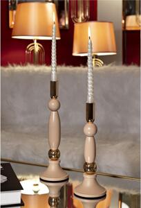Porta Candele set due pezzi stile scultoreo GLAZED ROSA CM � 10x h 25-10x h30 sfere e dischi colore Rosa e Oro
