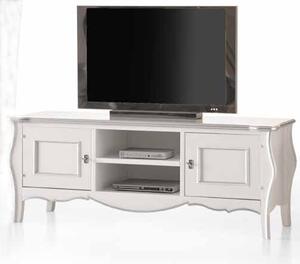 Porta tv in legno shabby bianco/foglia argento 160x50x61 (3084)