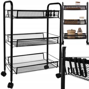 Scaffale da cucina in metallo su ruote 65 cm 3 ripiani nero