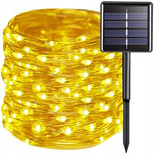 Catena di luci solari natalizie 150 LED bianco caldo 15m 8 funzioni IP44