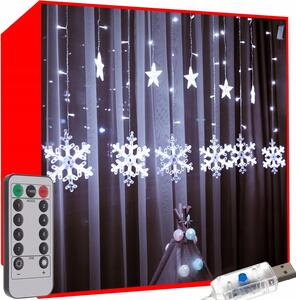 Tenda luminosa luci natalizie 138 LED bianco freddo 8 funzioni USB stelle e fiocchi di neve