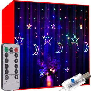 Luci di Capodanno barriera luminosa 138 LED RGB 8 funzioni USB stella e luna