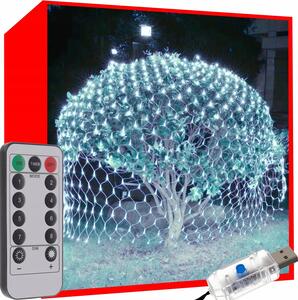 Tenda luminosa luci Capodanno 160 LED bianco freddo 8 funzioni 260x200cm USB