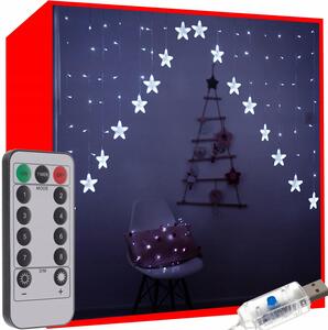 Tenda luminosa con luci natalizie 136 LED bianco freddo 8 funzioni USB stelle