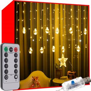 Tenda luminosa di luci natalizie 108 LED bianco caldo 8 funzioni Palline USB