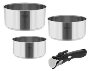 Set di 3 pentole pieghevoli in acciaio inox con manico removibile COOK EXPERT SINGLE HAND