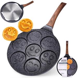 Teglia in granito per cuocere frittelle e uova 7 pozzetti emoji 26cm BLACK&WOOD