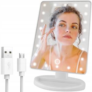 Specchio cosmetico illuminato a 22 LED ruotabile USB bianco