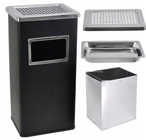 Pattumiera rettangolare da appoggio e posacenere inox nero 30 l