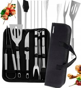 Set di 9 utensili per grigliare in acciaio inox + borsa