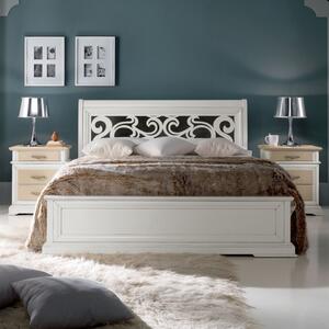 Letto matrimoniale shabby con testata traforata bianco 171x216x112