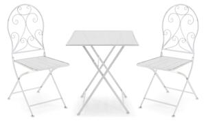 Tavolo metallo Leila bianco quadro con 2 sedie cm 60x60h71