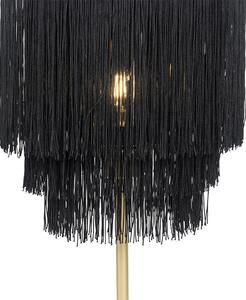 Lampada da tavolo orientale paralume nero oro con frange - FRANXA